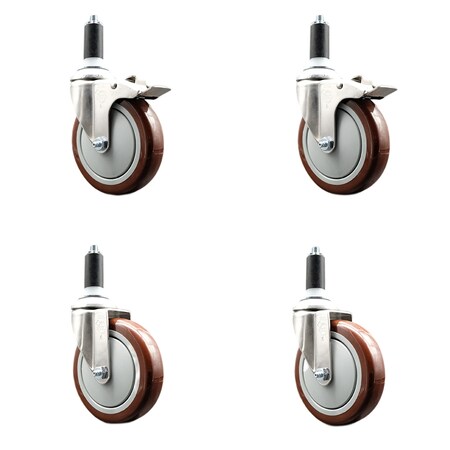 Service Caster 5 Inch 316SS Maroon Poly Swivel 1-1/4 Inch Stem Caster Lock Brake SCC, 2PK SS316TTLEX20S514-PPUB-MRN-2-S-2-114